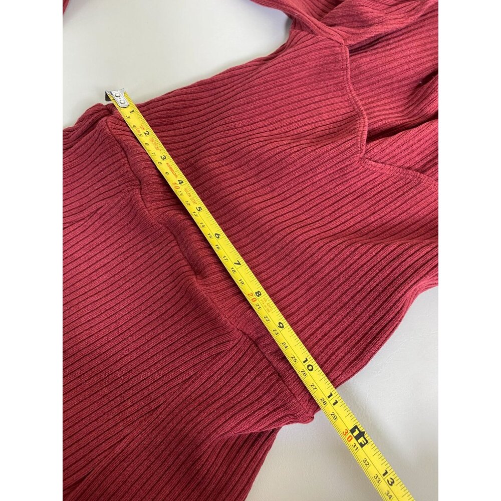 Reformation Banks Midi Dress size Small Red Long sleeve Red Ribbed Front Slit - Picture 9 of 16